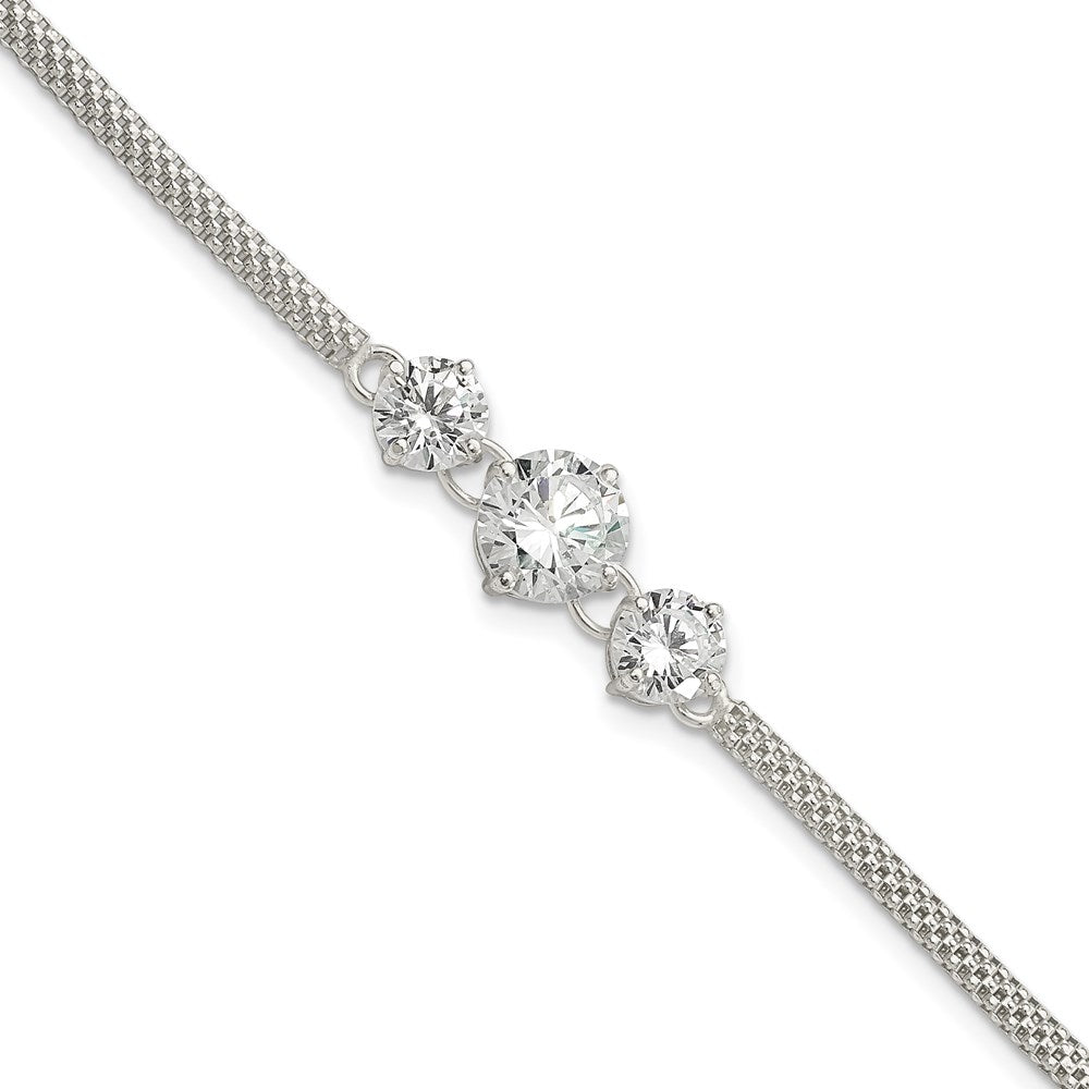 Sterling Silver CZ 3-stone Bracelet