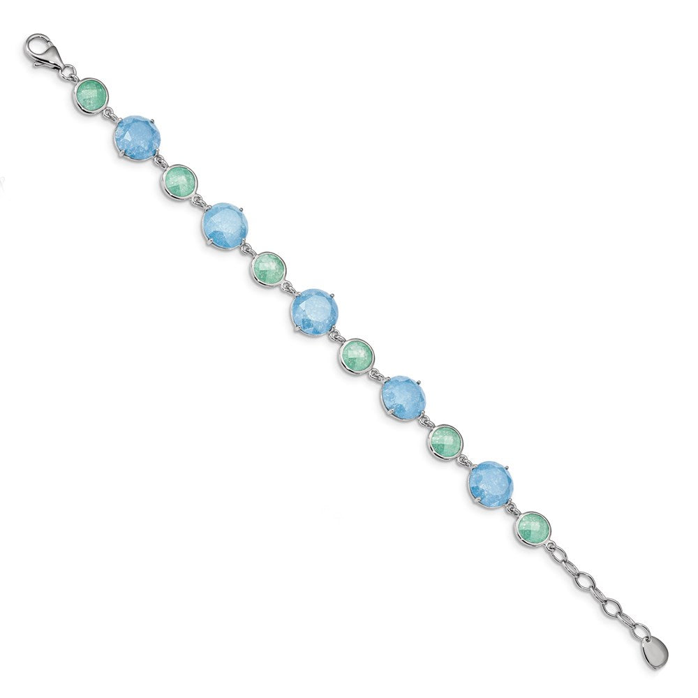 Sterling Silver Rhodium-plated Green and Blue Ice CZ with Extension Bracelet