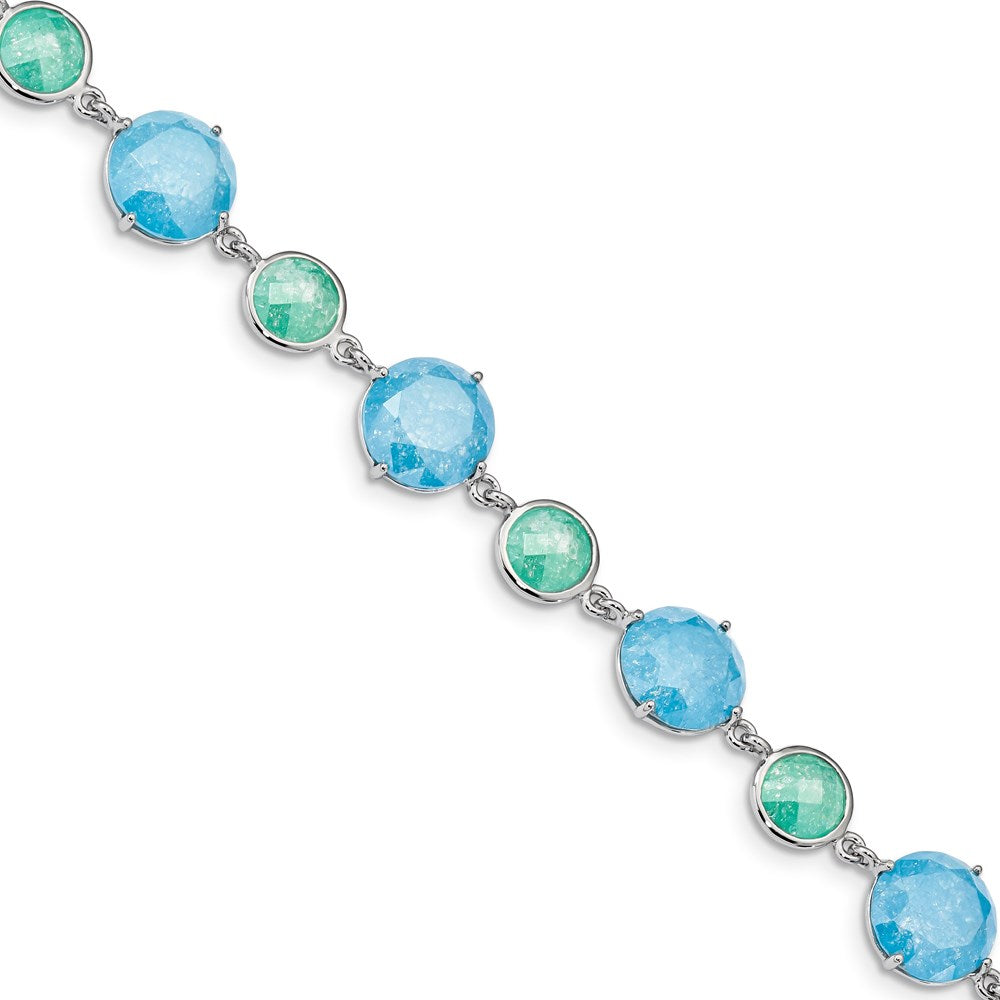 Sterling Silver Rhodium-plated Green and Blue Ice CZ with Extension Bracelet