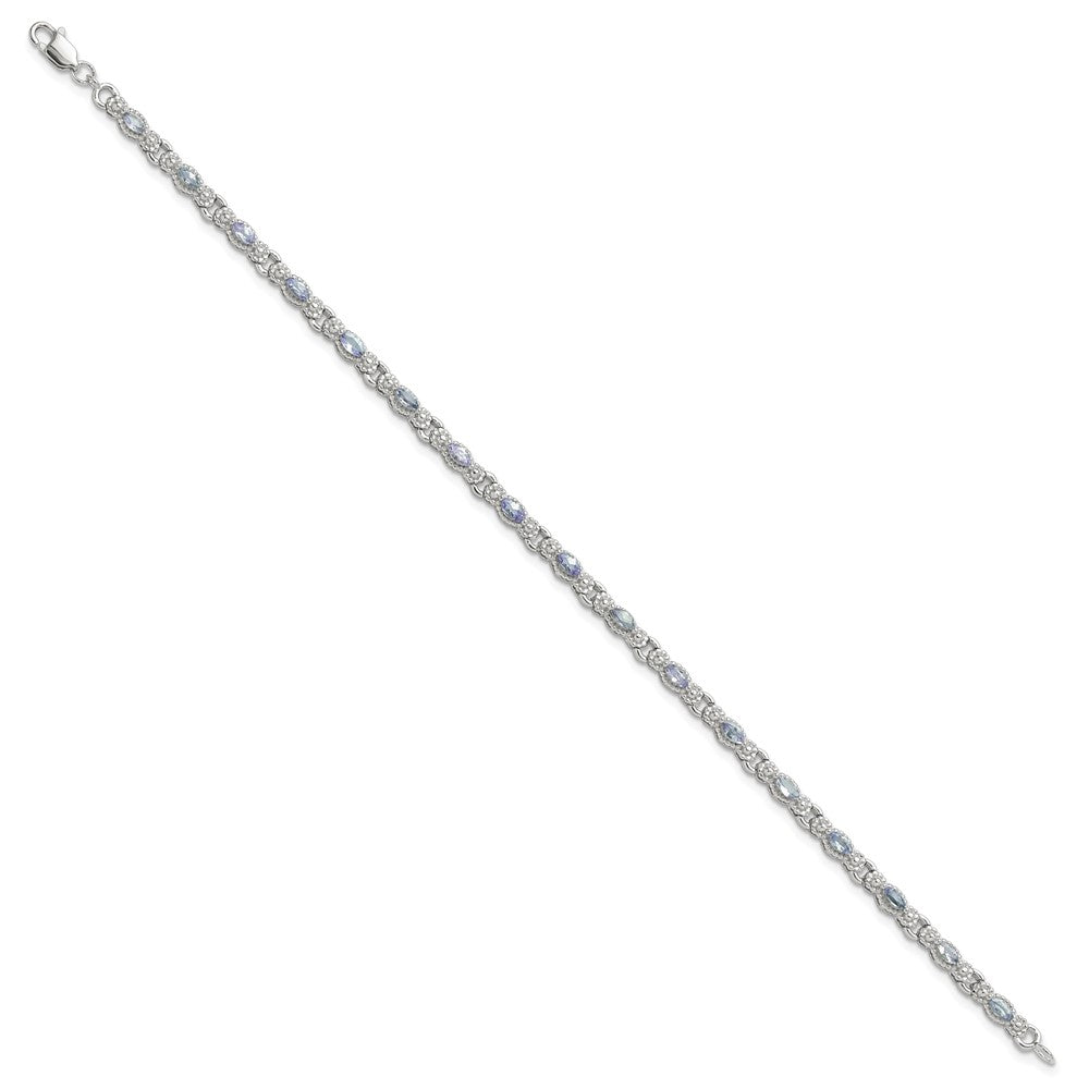 Sterling Silver Rhodium-plated Polished Tanzanite Bracelet