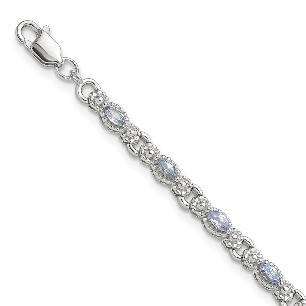 Sterling Silver Rhodium-plated Polished Tanzanite Bracelet
