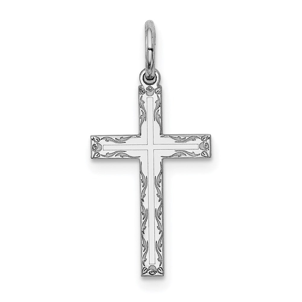 Sterling Silver Rhodium-plated Laser Cut Cross Charm