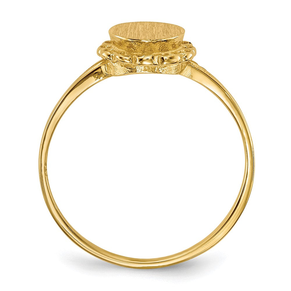 14k 6.5x Oval Open Back Scalloped Edge Signet Ring