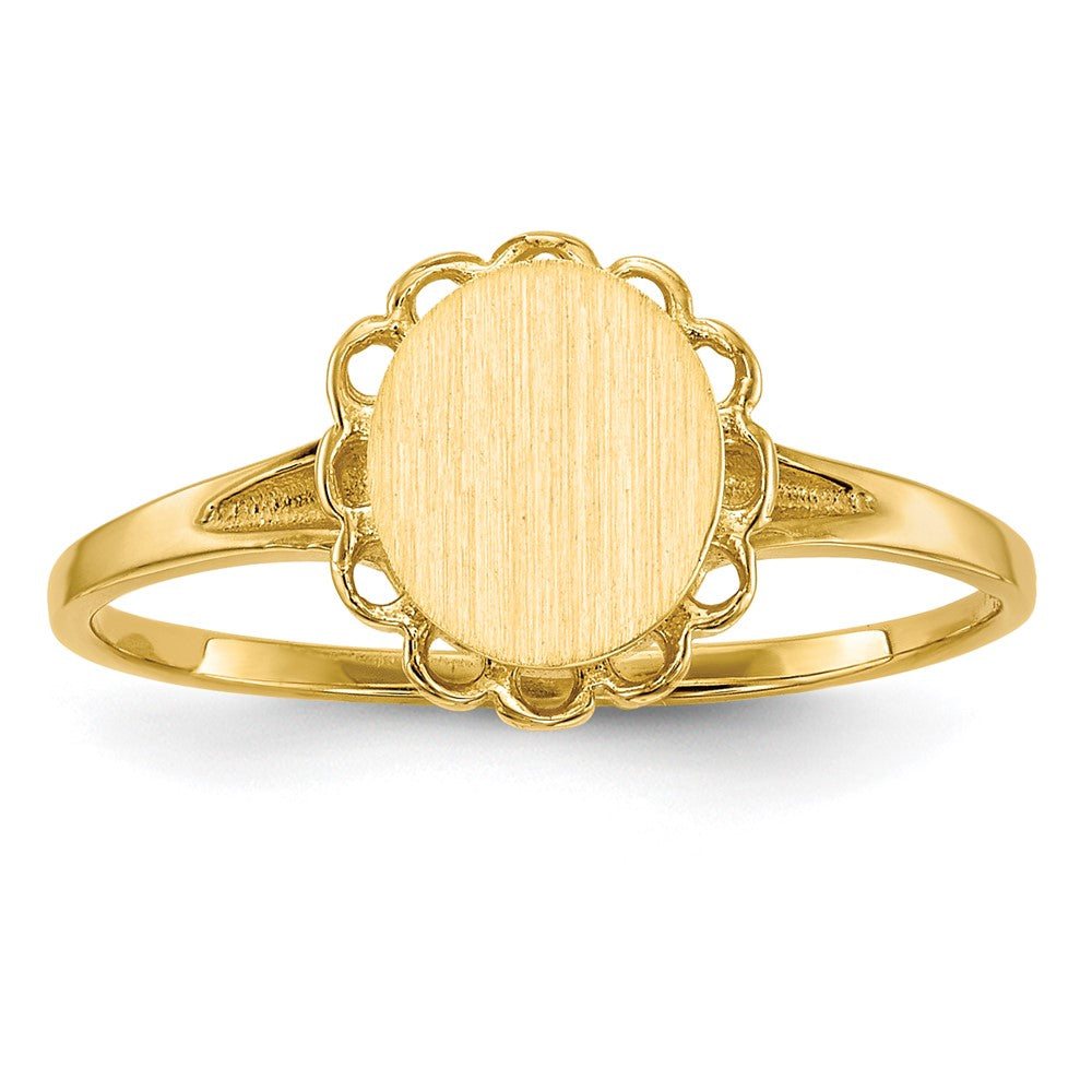 14k 6.5x Oval Open Back Scalloped Edge Signet Ring
