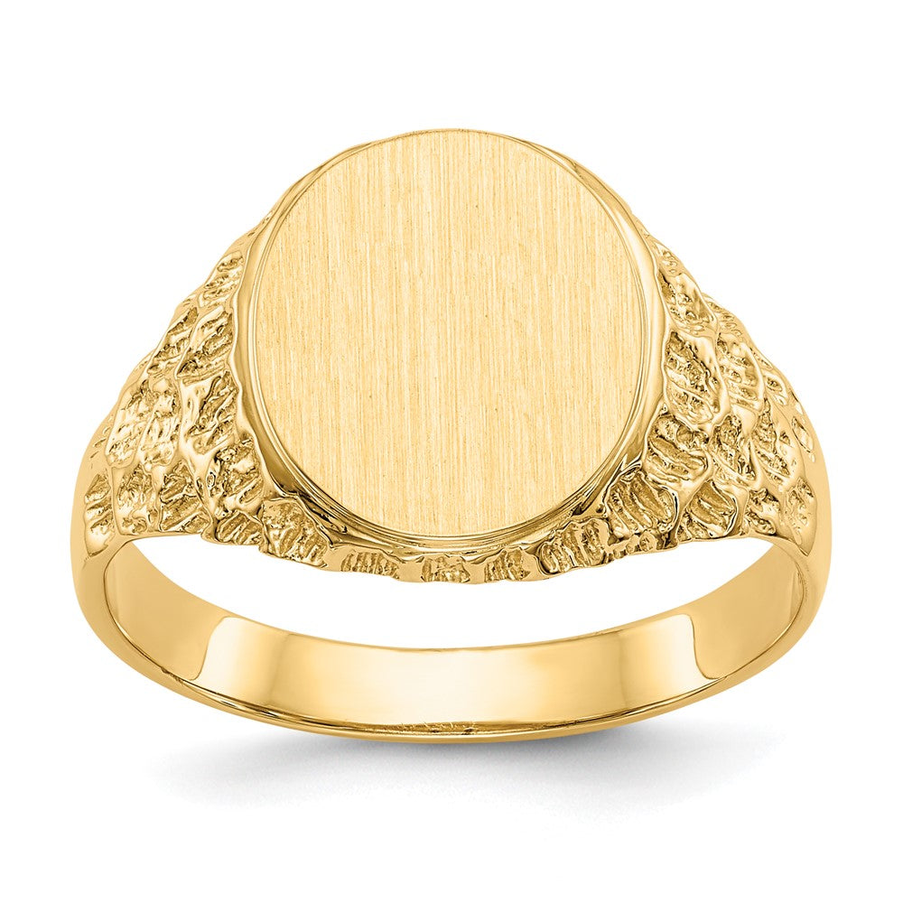 14k 10.5x Oval Open Back Mens Nugget Signet Ring