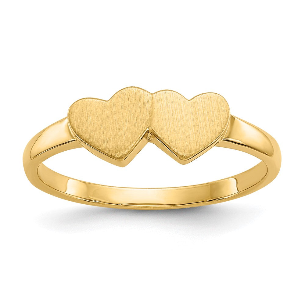 14k 5.5x Open Back Double Heart Signet Ring