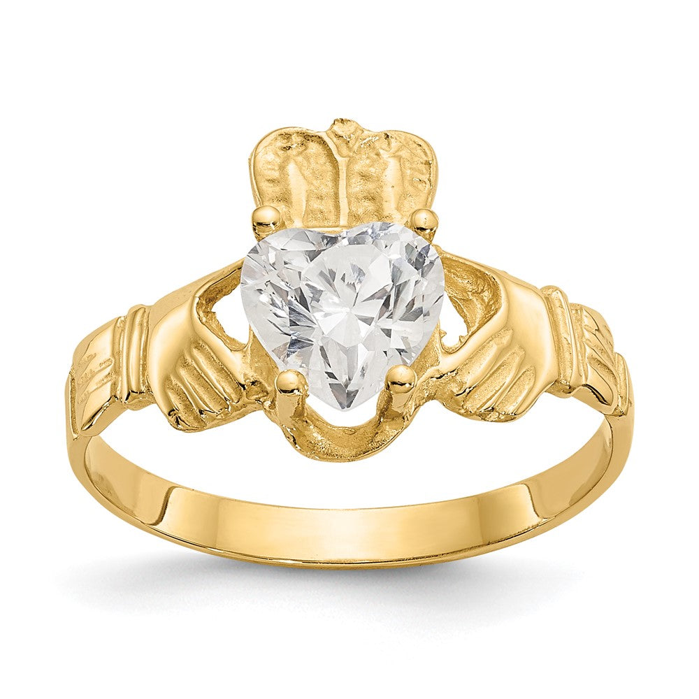 14k April CZ Heart Birthstone Claddagh Ring