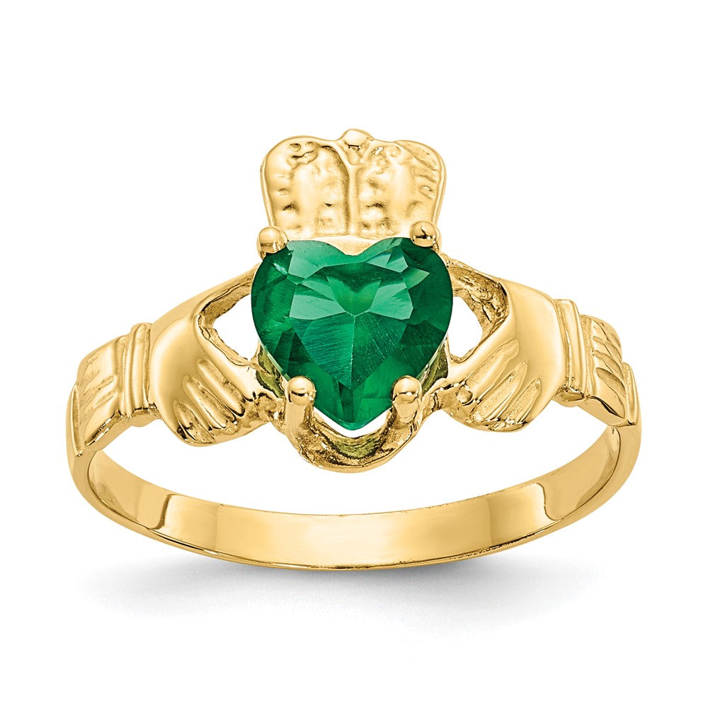14k May CZ Heart Birthstone Claddagh Ring