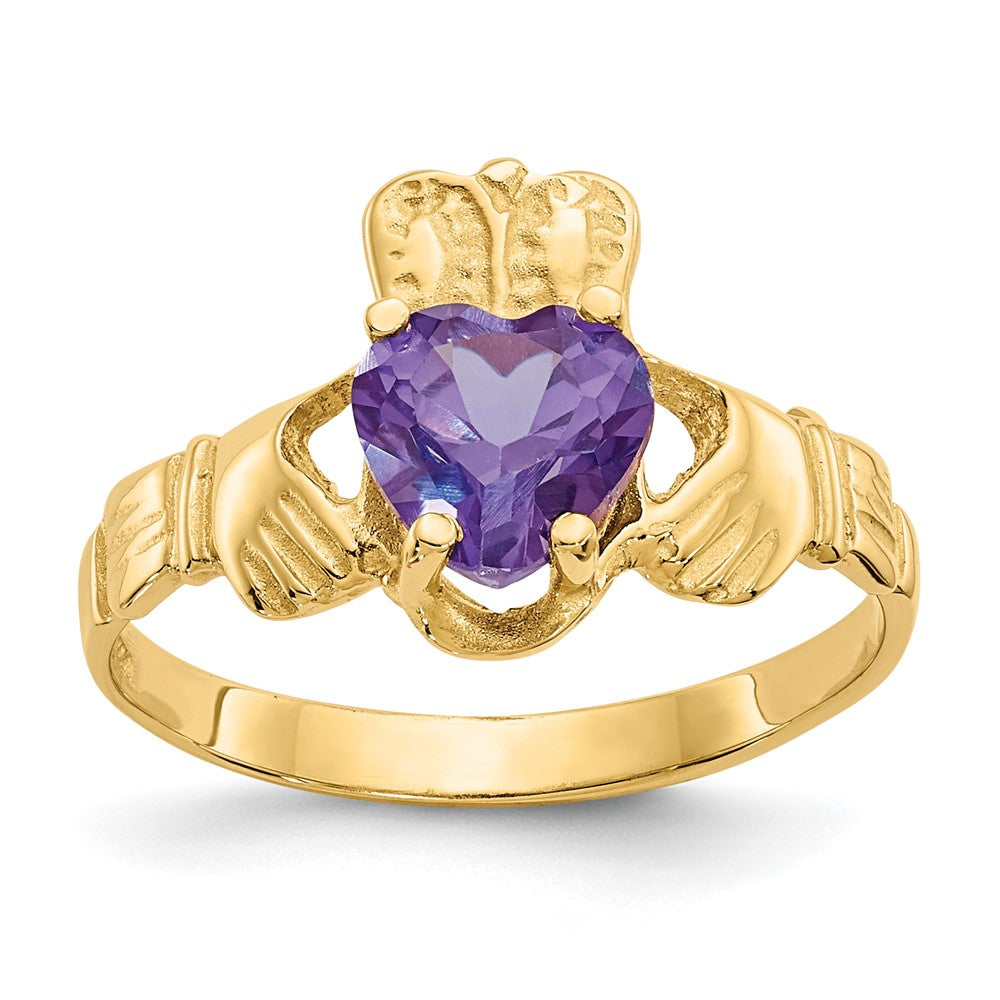 14k June CZ Birthstone Claddagh Ring