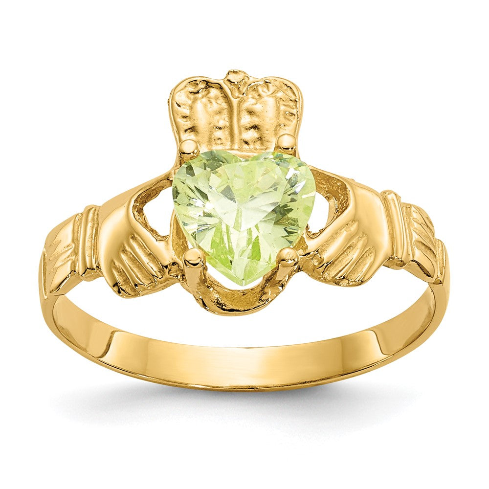 14k August CZ Birthstone Claddagh Ring