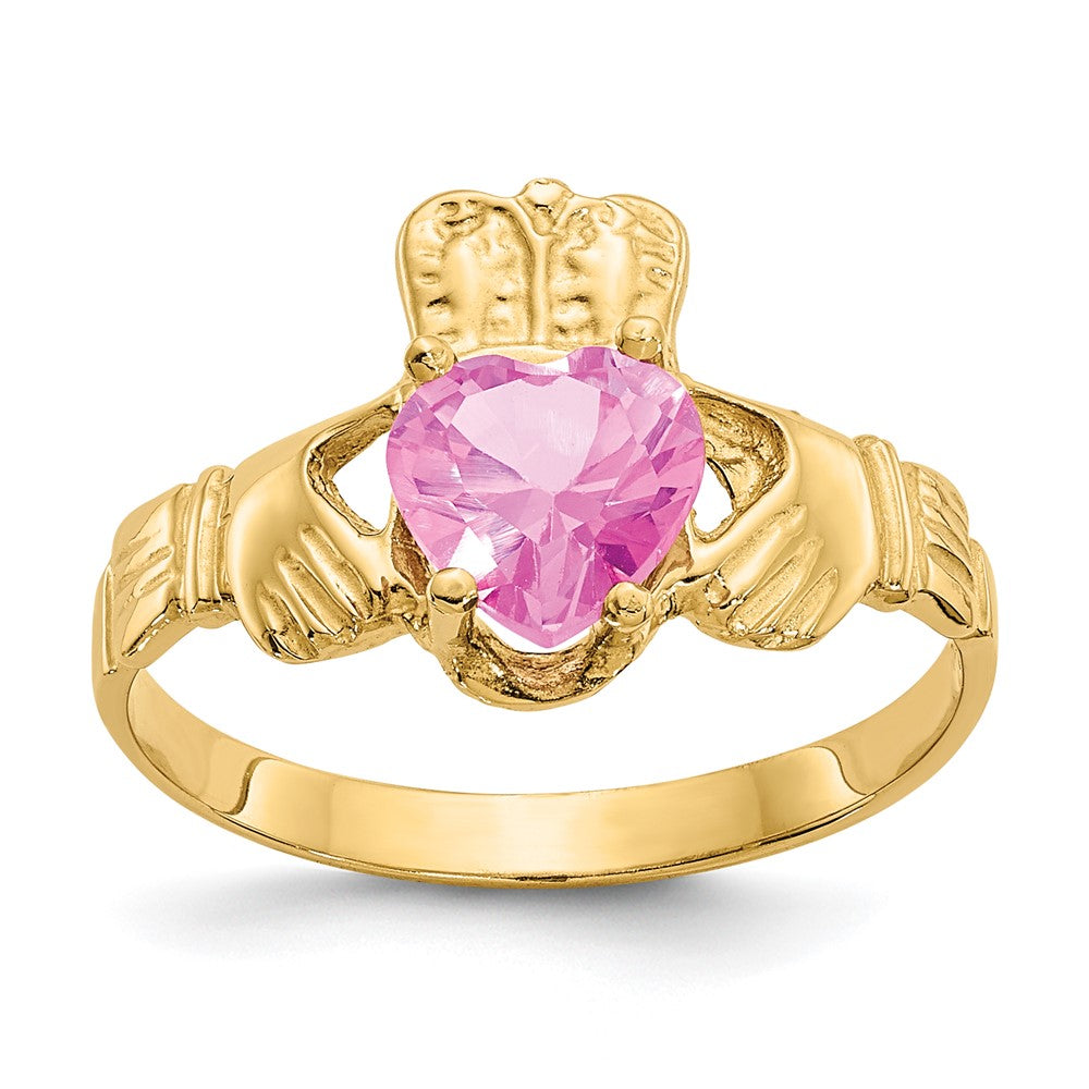 14k October CZ Birthstone Claddagh Ring