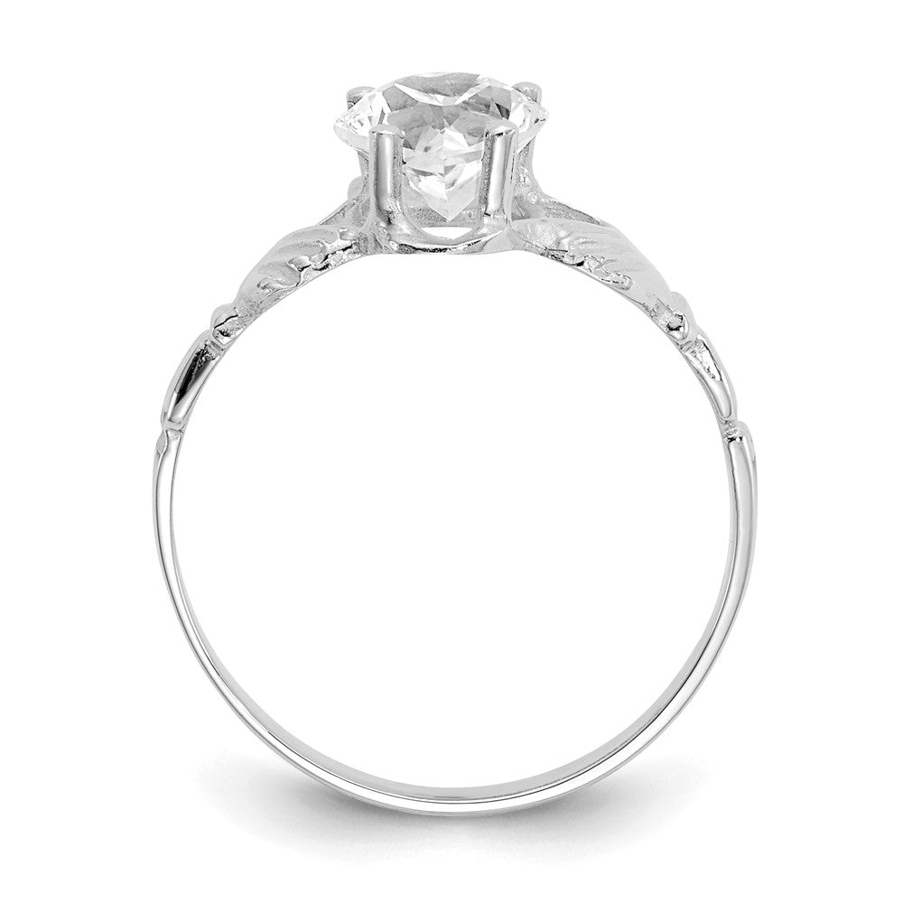 14k White Gold April CZ Birthstone Claddagh Ring