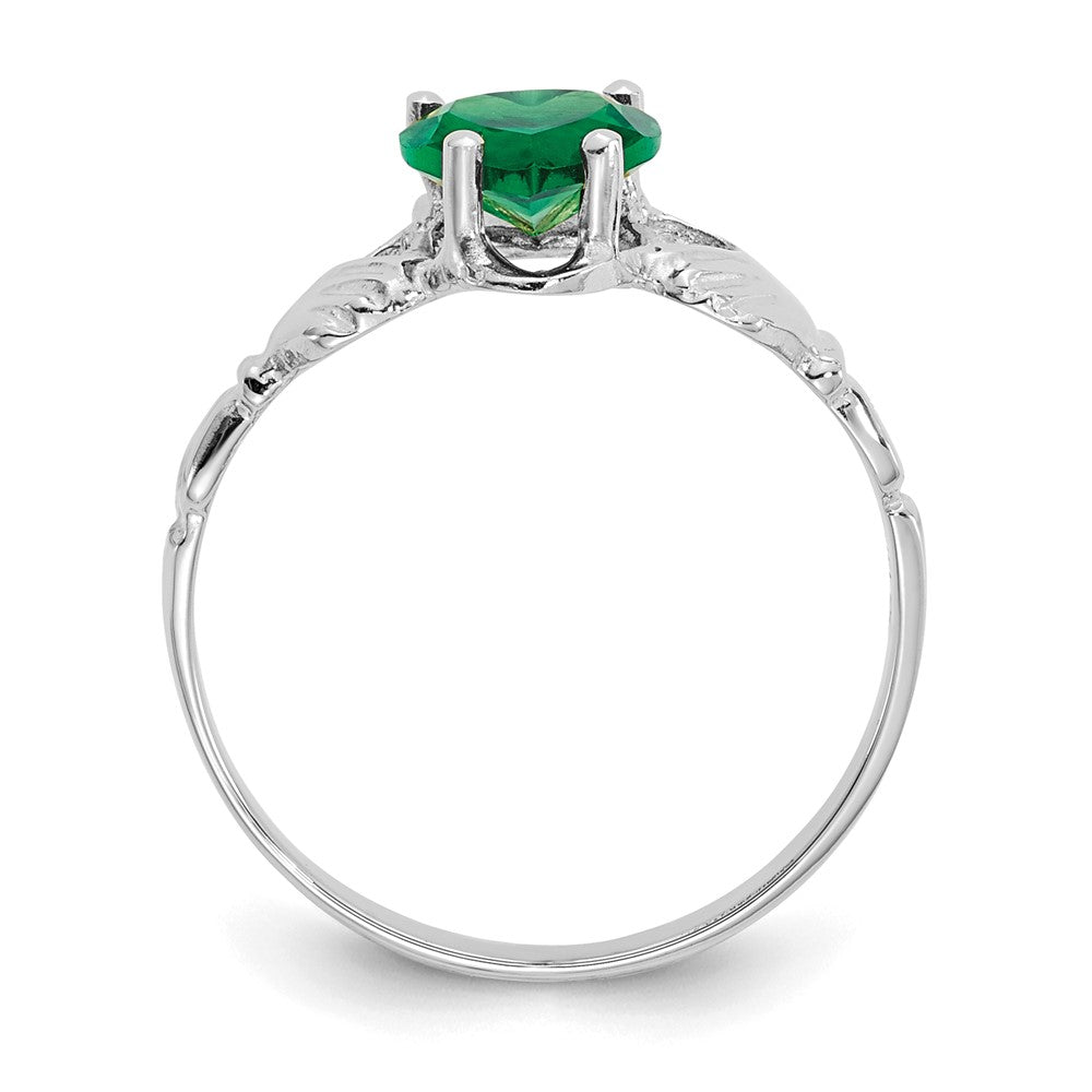 14k White Gold May CZ Birthstone Claddagh Ring