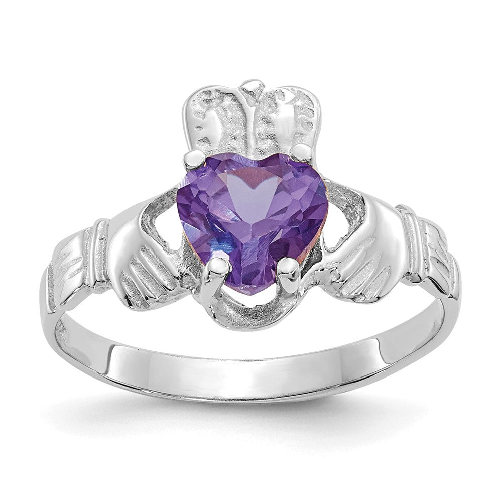 14k White Gold June CZ Birthstone Claddagh Ring