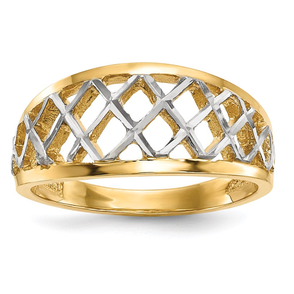 14k with White Rhodium Polished Lattice Ring