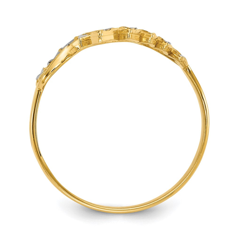 14k and White Rhodium Diamond-cut Leaves Bypass Ring