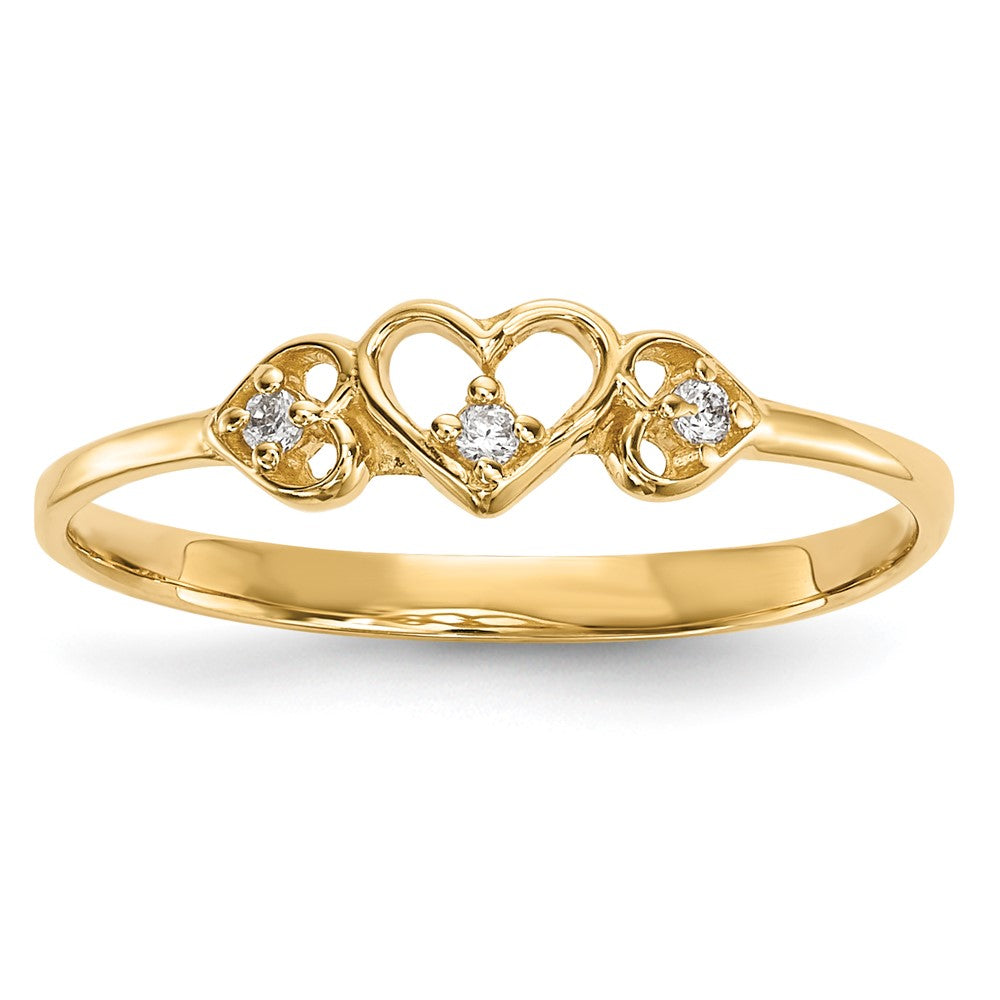 14k CZ 3-Hearts Ring