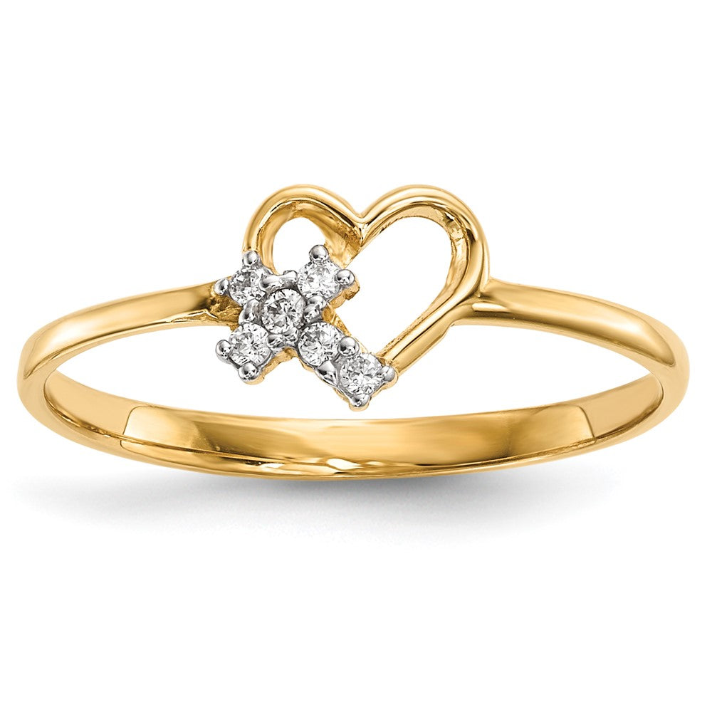 14k Heart w/CZ Cross Ring