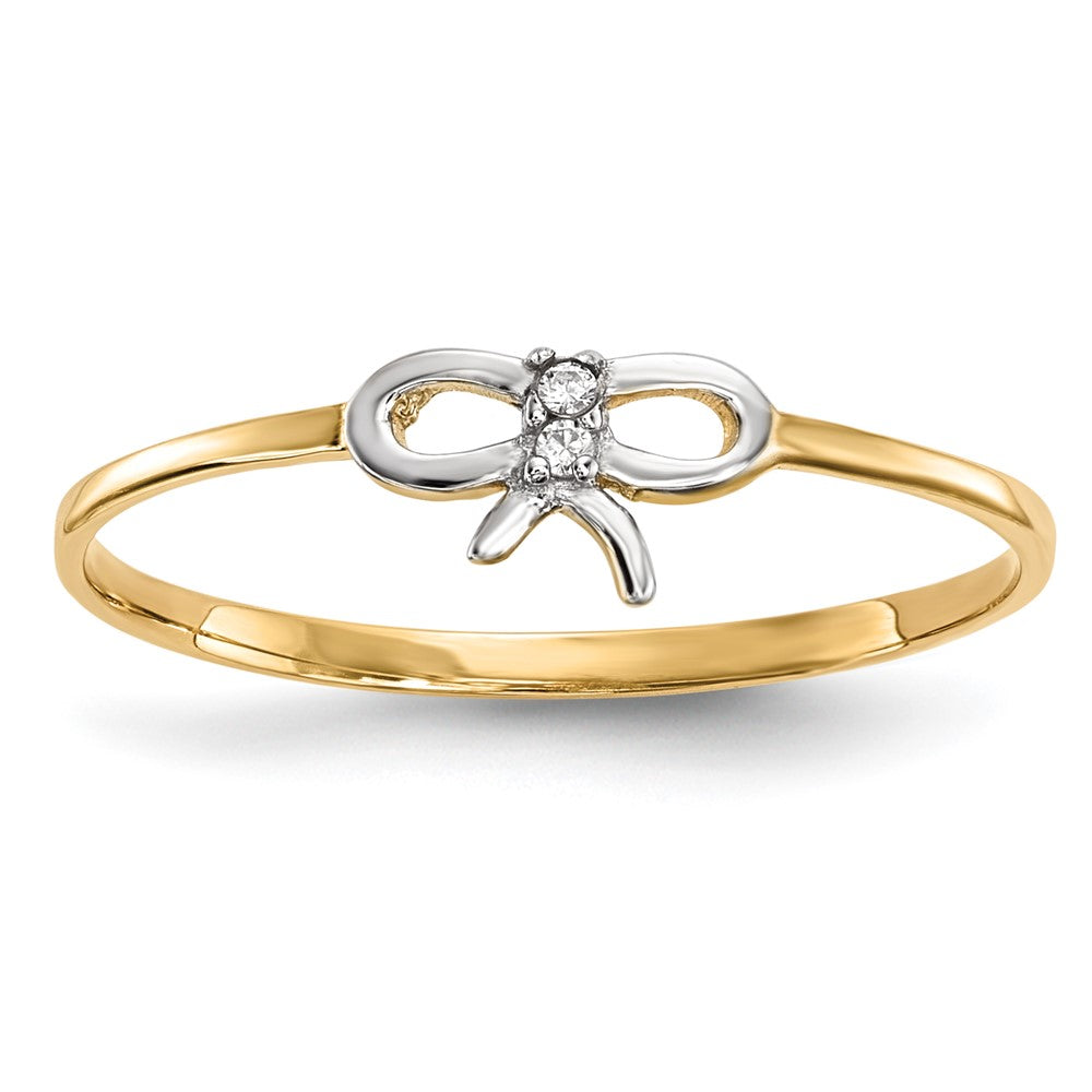 14k w/Rhodium CZ Bow Ring