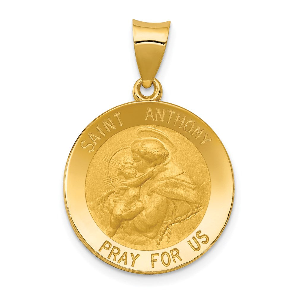 14k Polished and Satin Hollow Saint Anthony Medal Pendant