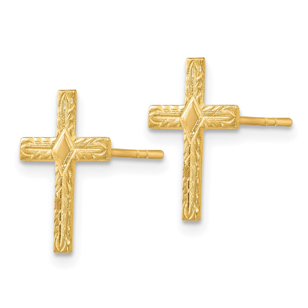 14k Polished and Textured Cross Post Earrings