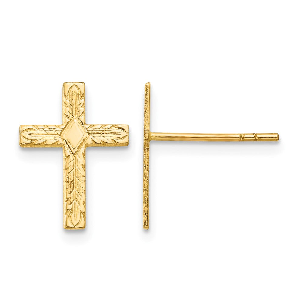 14k Polished and Textured Cross Post Earrings