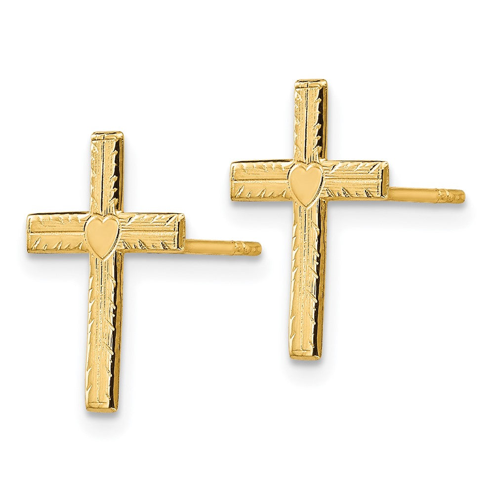 14k Polished and Satin Heart Cross Post Earrings