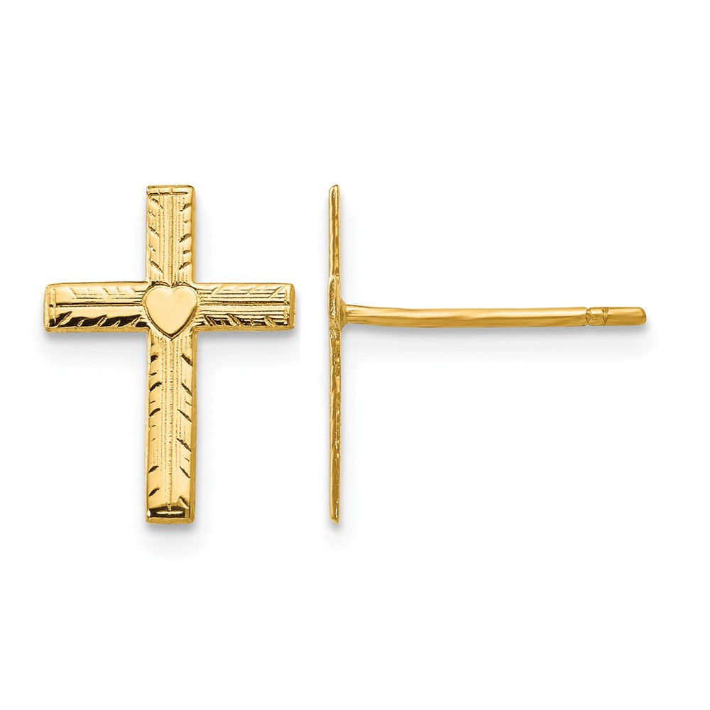 14k Polished and Satin Heart Cross Post Earrings