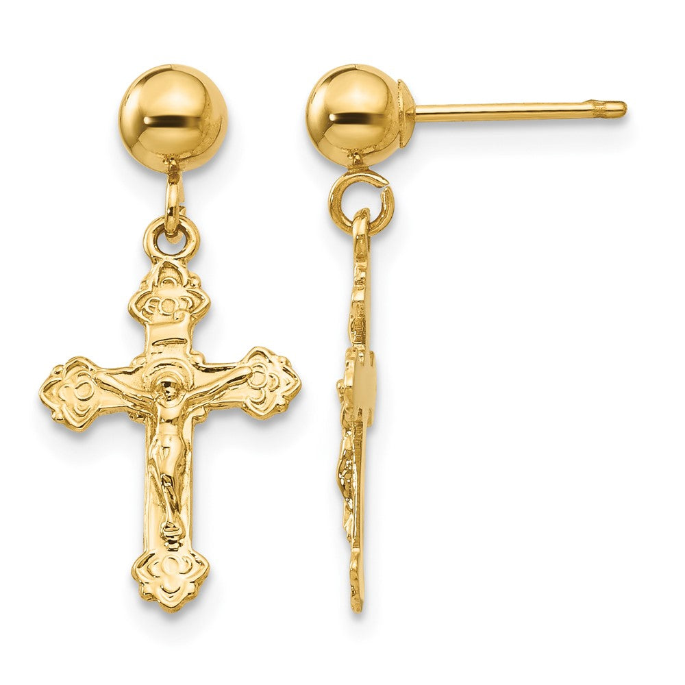 14k Polished Crucifix Dangle Post Earrings