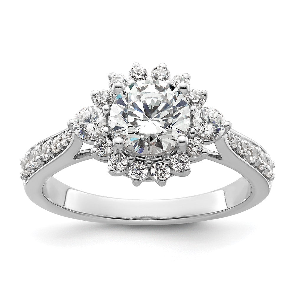 14k White Gold Round Halo Diamond Semi-Mount Engagement Ring