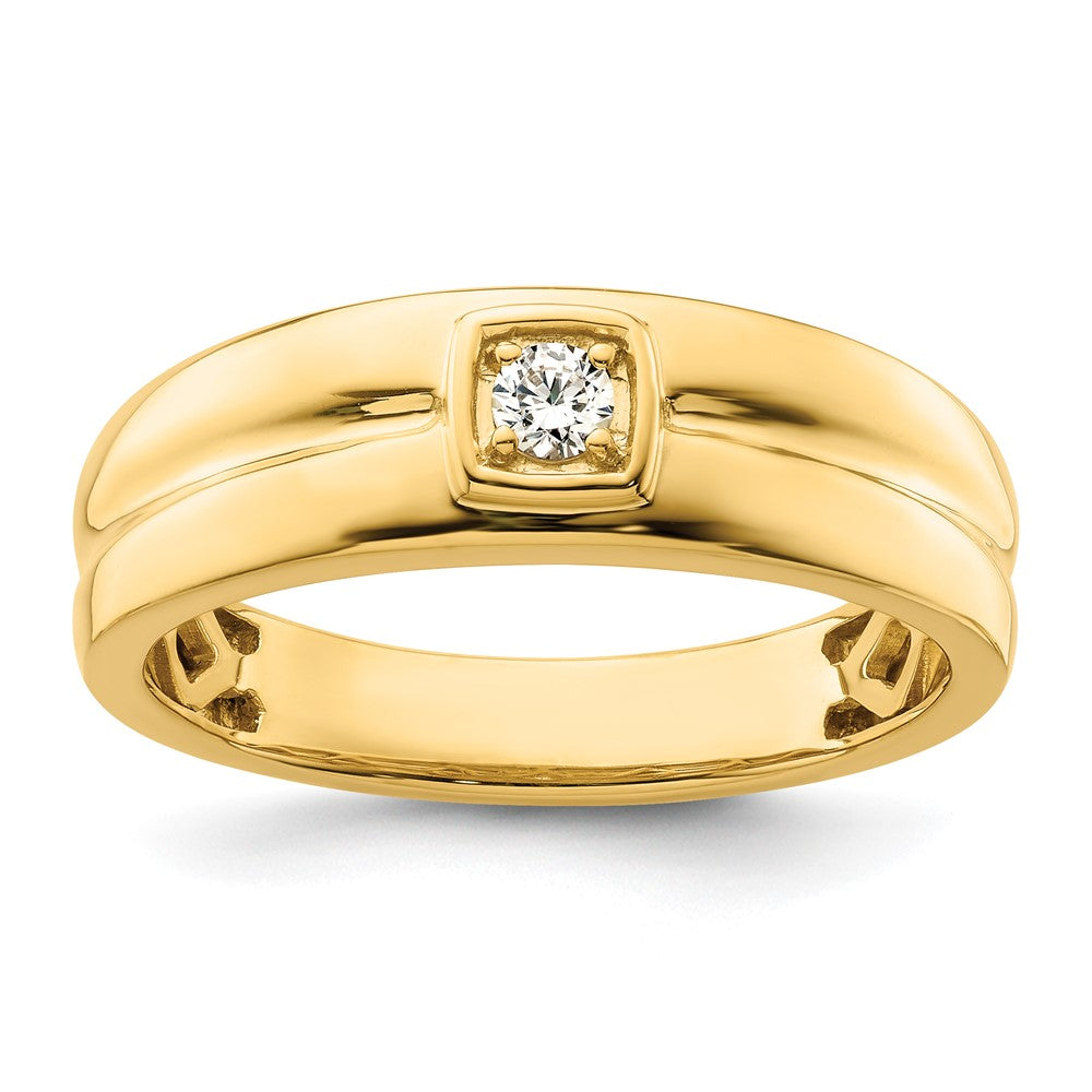 14k Grooved Complete Diamond Mens Wedding Band