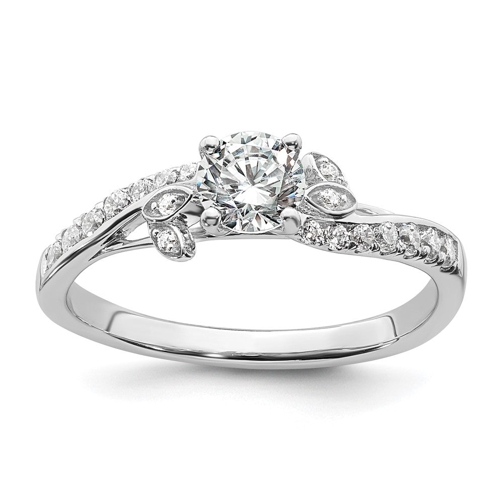 14k White Gold leaf Design Diamond Semi-Mount Engagement Ring