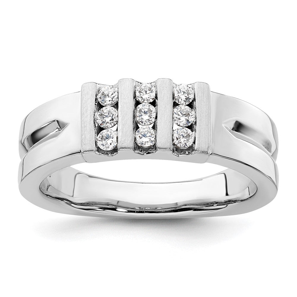 14k White Gold Polished and Satin Diamond Mens Wedding Band