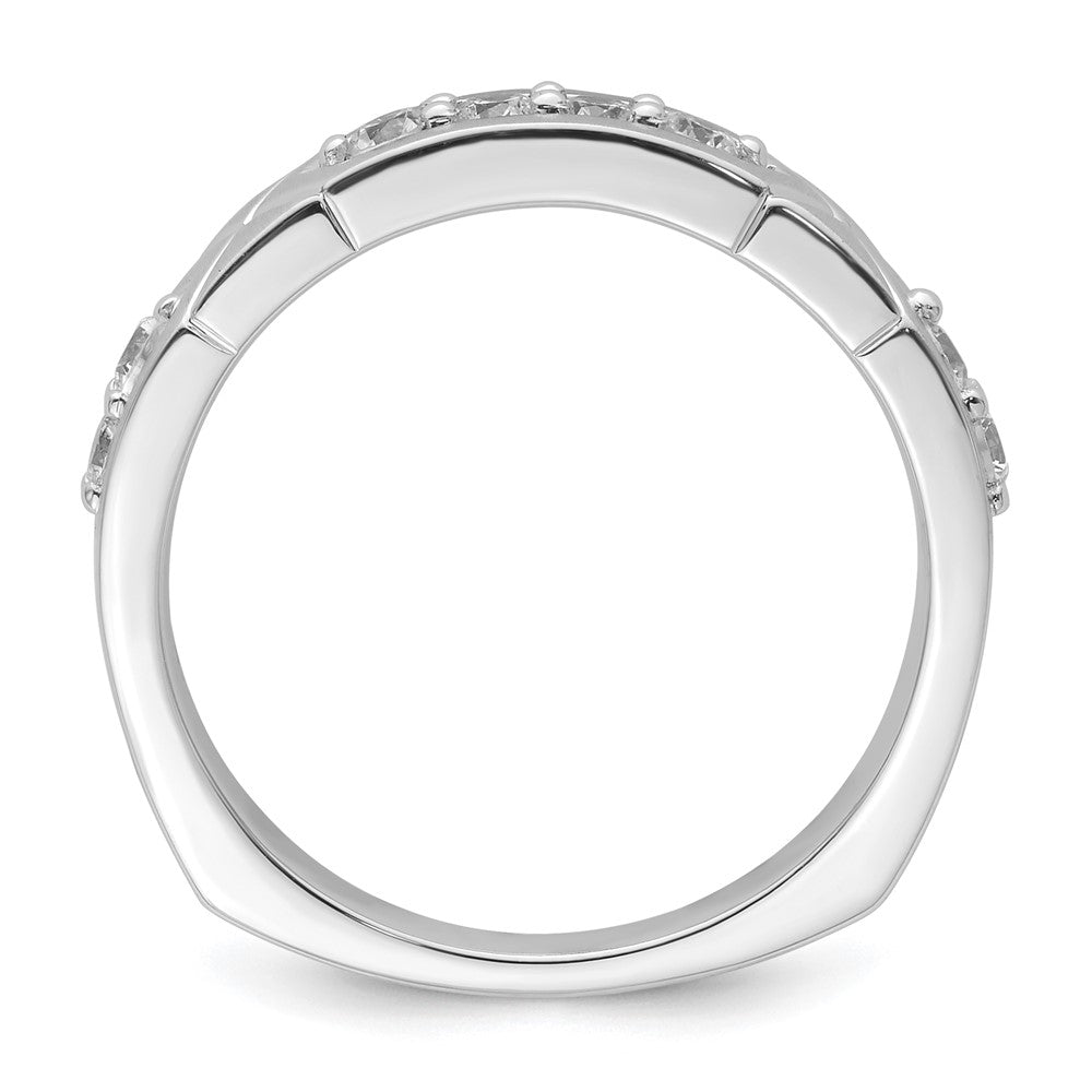 14k White Gold Polished & Satin Grooved Diamond Mens Wedding Band