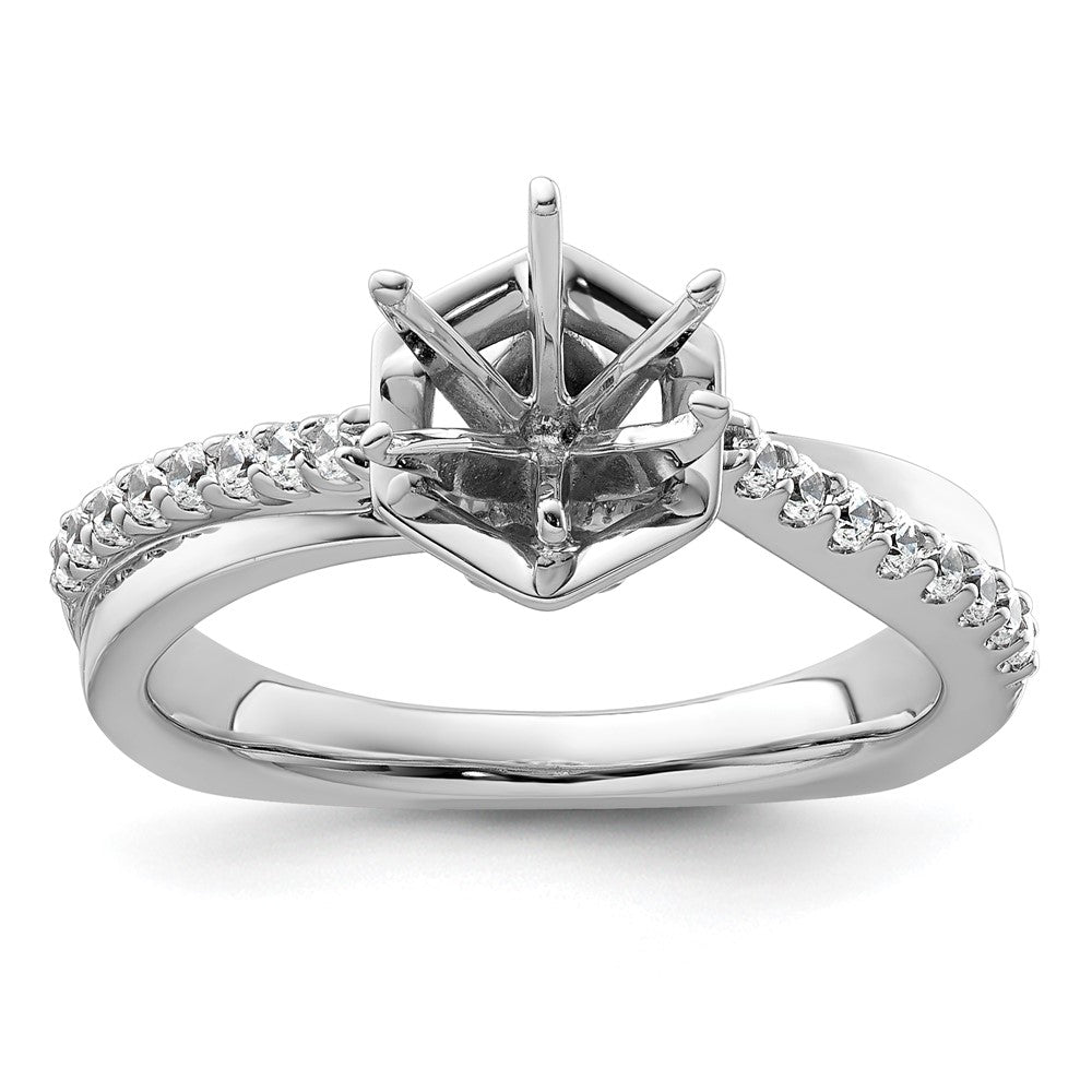 14k White Gold Hexagon Semi-Mount Diamond Peg Set Engagement Ring