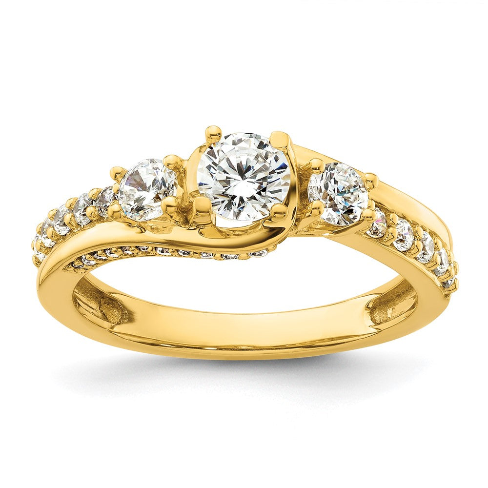 14k Three Stone Diamond Semi-Mount Including 2- Side Stones Engagement Ring