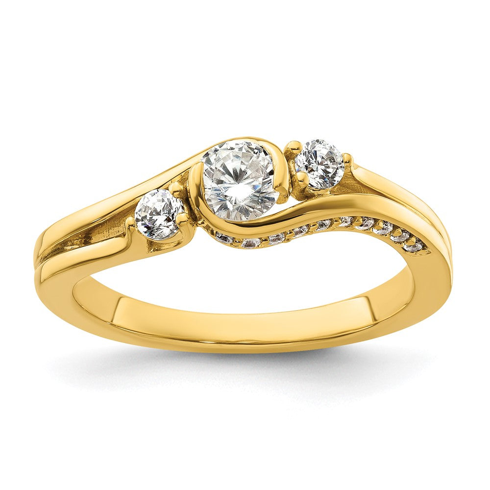 14k Three Stone Bezel Center Diamond Semi-Mount Including 2- Side Stones Engagement Ring