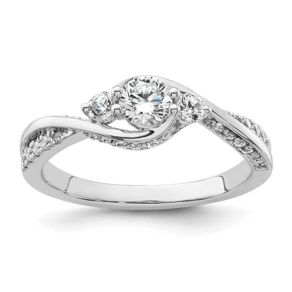 14k White Gold Three Stone Diamond Semi-Mount Including 2- Side Stones Engagement Ring