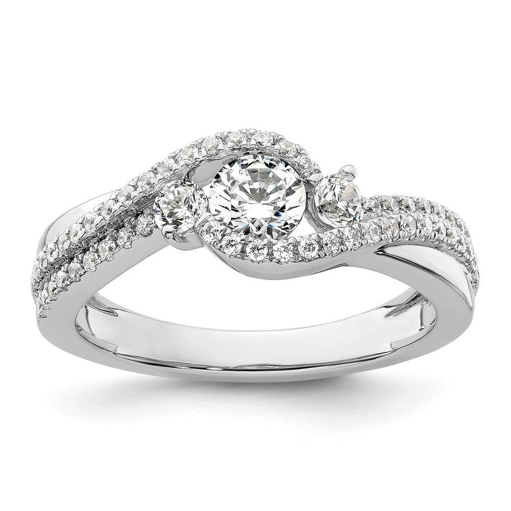 14k White Gold Three Stone ByPass Diamond Semi-Mount Including 2- Side Stones Engagement Ring