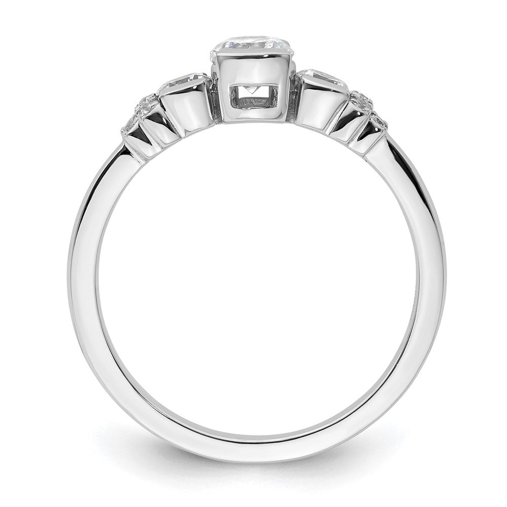 14k White Gold Three Stone Bezel Diamond Semi-Mount Including 2- Side Stones Engagement Ring