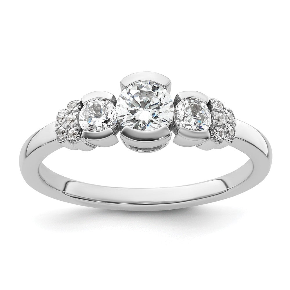 14k White Gold Three Stone Bezel Diamond Semi-Mount Including 2- Side Stones Engagement Ring