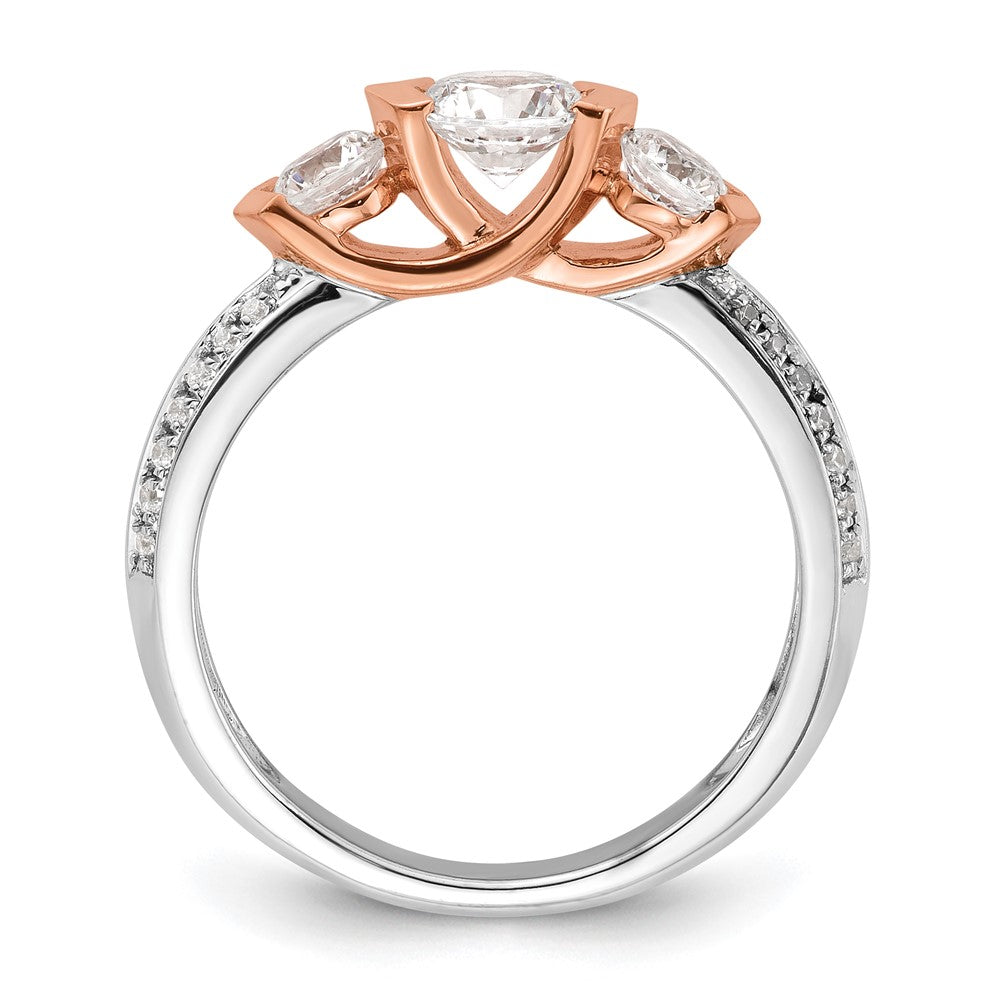 14k Two-tone Three Stone Bezel Diamond Semi-Mount Including Two Side Stones Engagement Ring