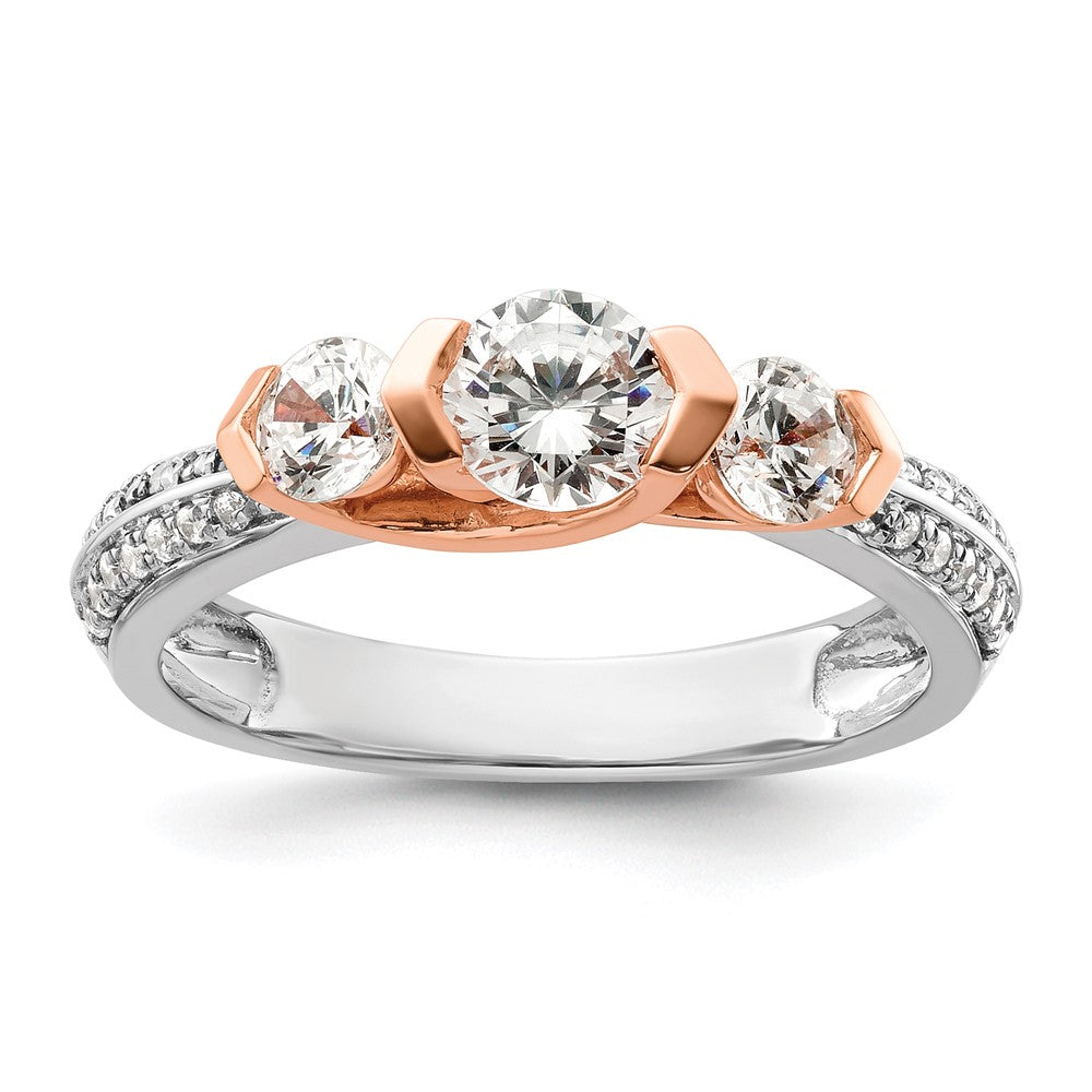 14k Two-tone Three Stone Bezel Diamond Semi-Mount Including Two Side Stones Engagement Ring