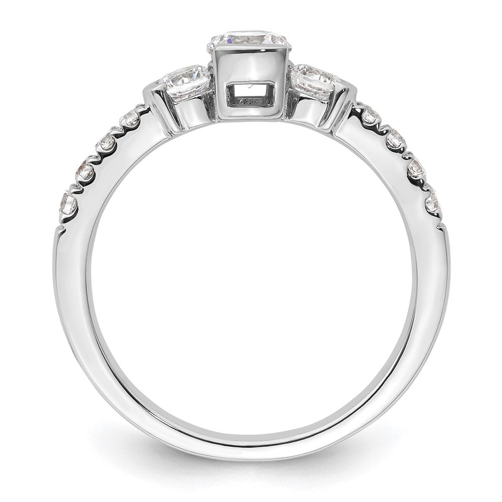 14k White Gold Three Stone Bezel Diamond Semi-Mount Including 2- Side Stones Engagement Ring