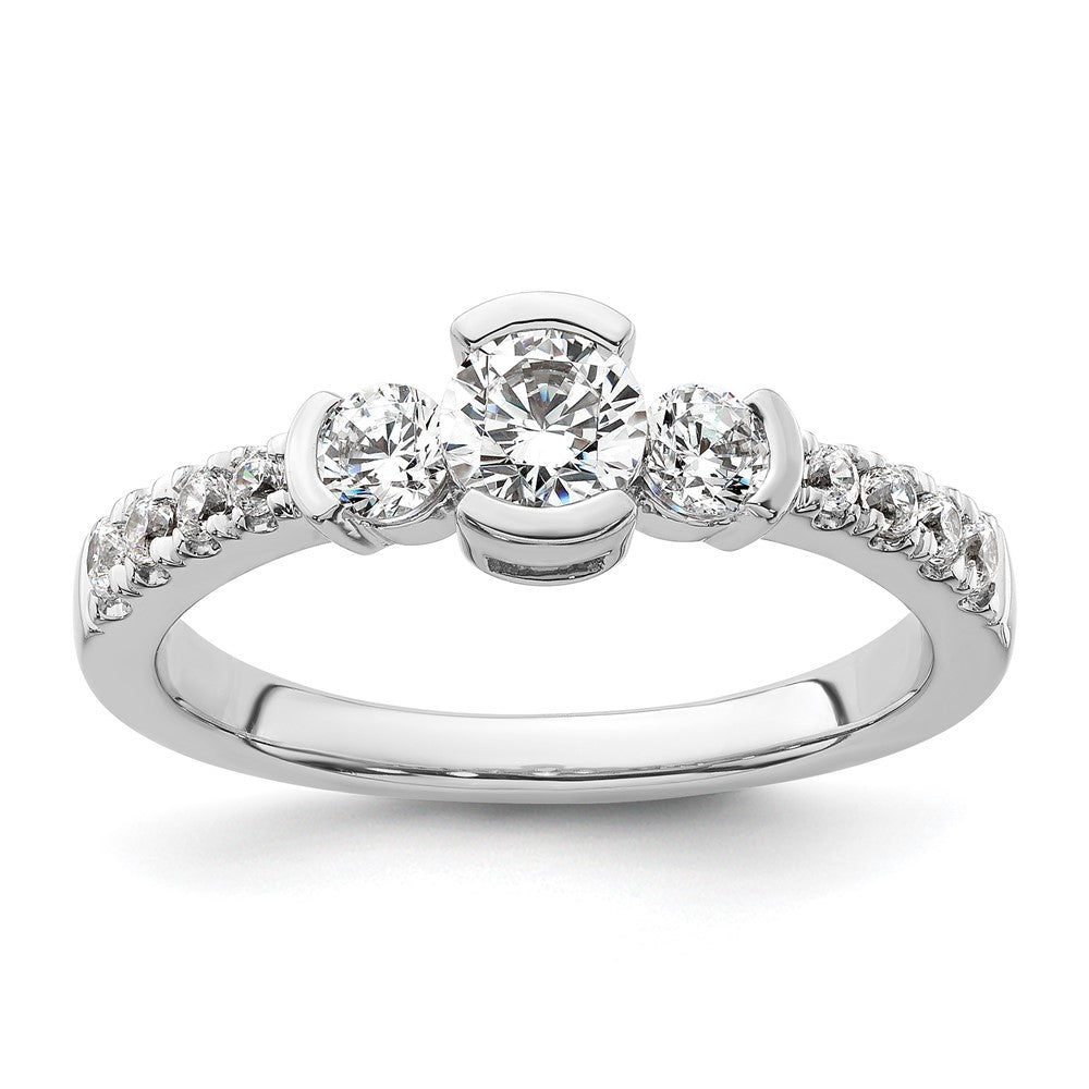 14k White Gold Three Stone Bezel Diamond Semi-Mount Including 2- Side Stones Engagement Ring