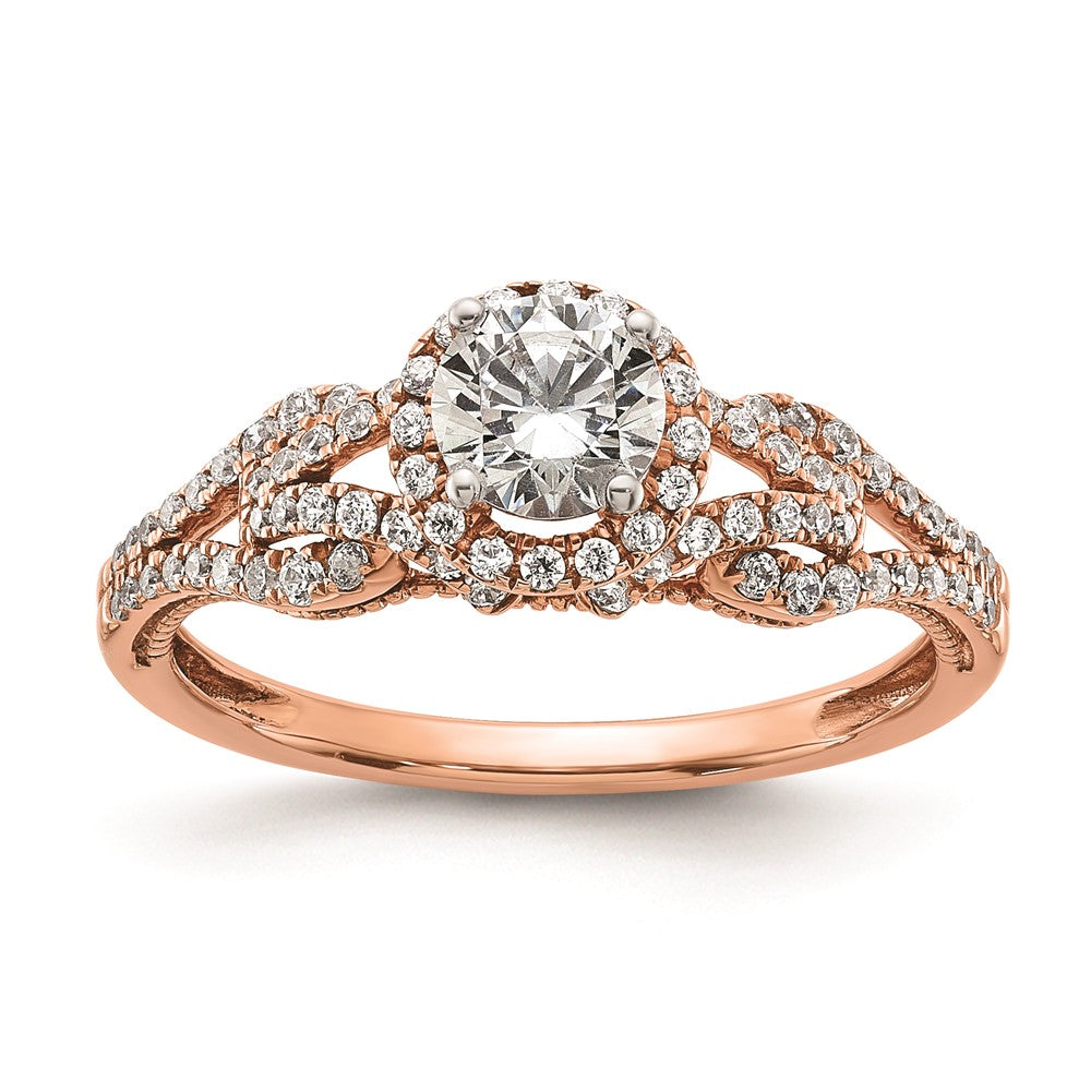 14k Rose Gold Round Halo Diamond Semi-Mount Engagement Ring