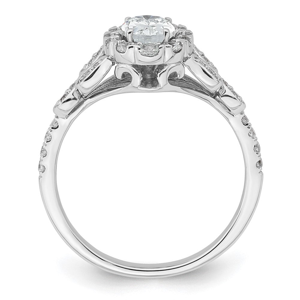 14k White Gold Vintage Oval Halo Diamond Semi-Mount Engagement Ring