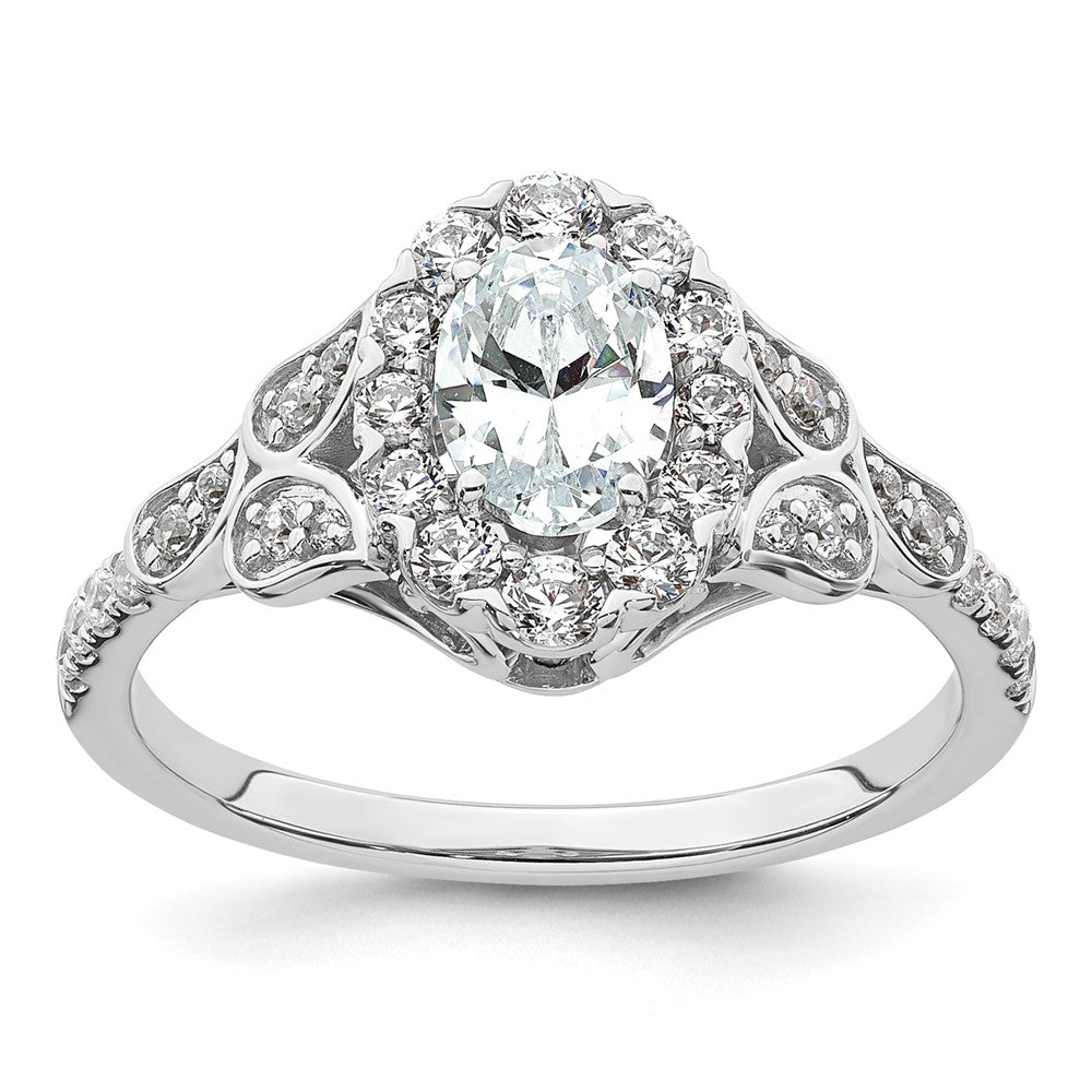 14k White Gold Vintage Oval Halo Diamond Semi-Mount Engagement Ring