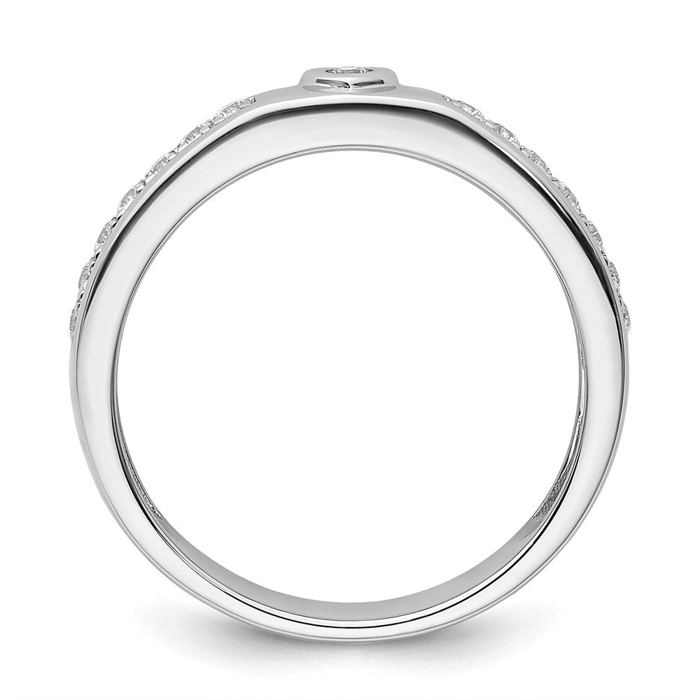 14k White Gold Heart Diamond Mens Complete Wedding Band