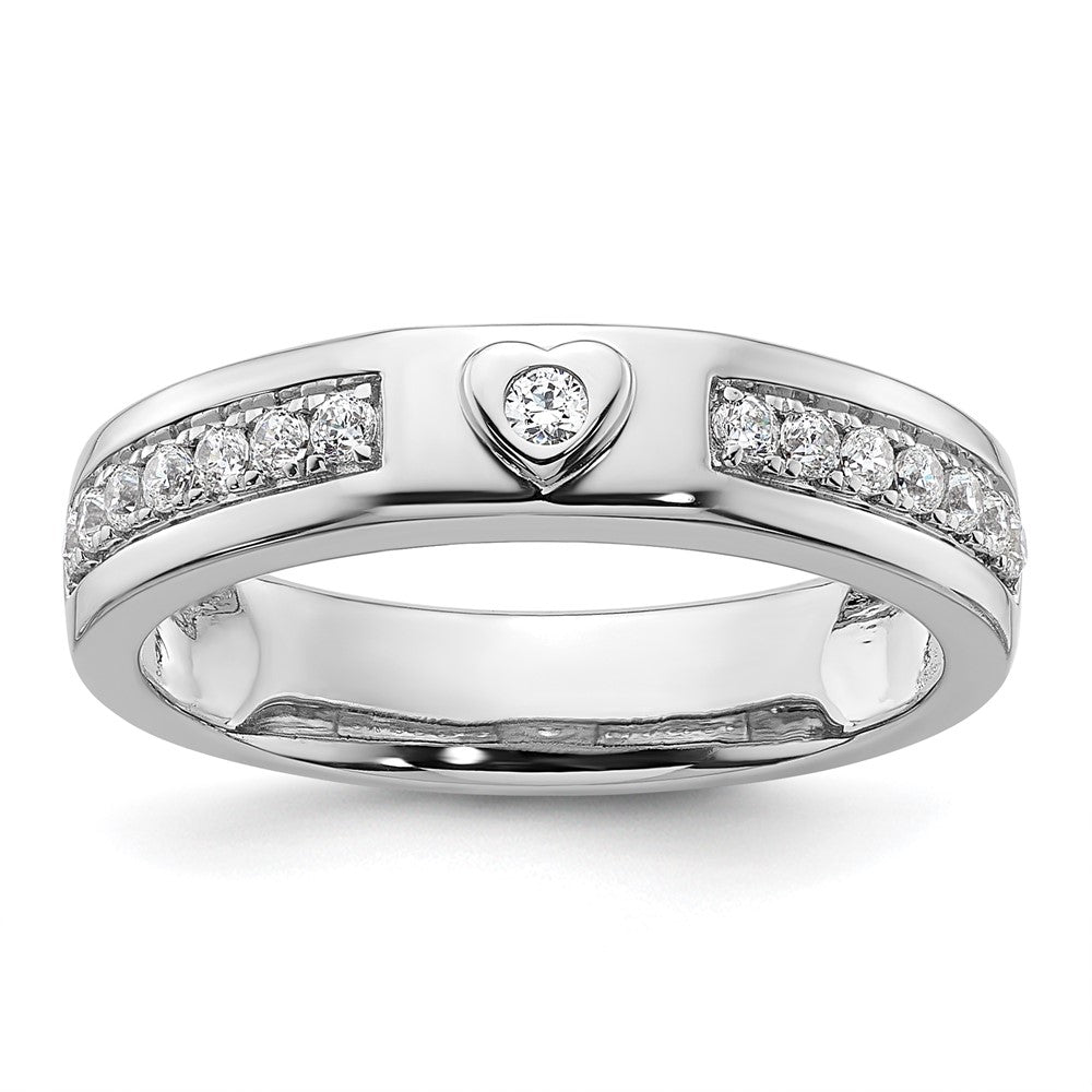 14k White Gold Heart Diamond Mens Complete Wedding Band